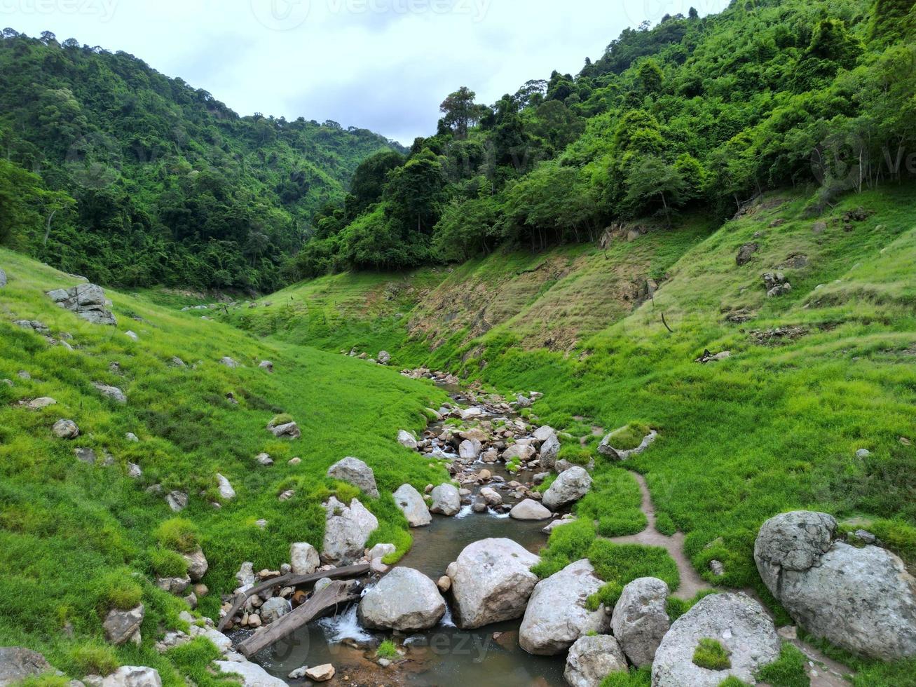 Rainy Landscape of  Mountain and River background photo