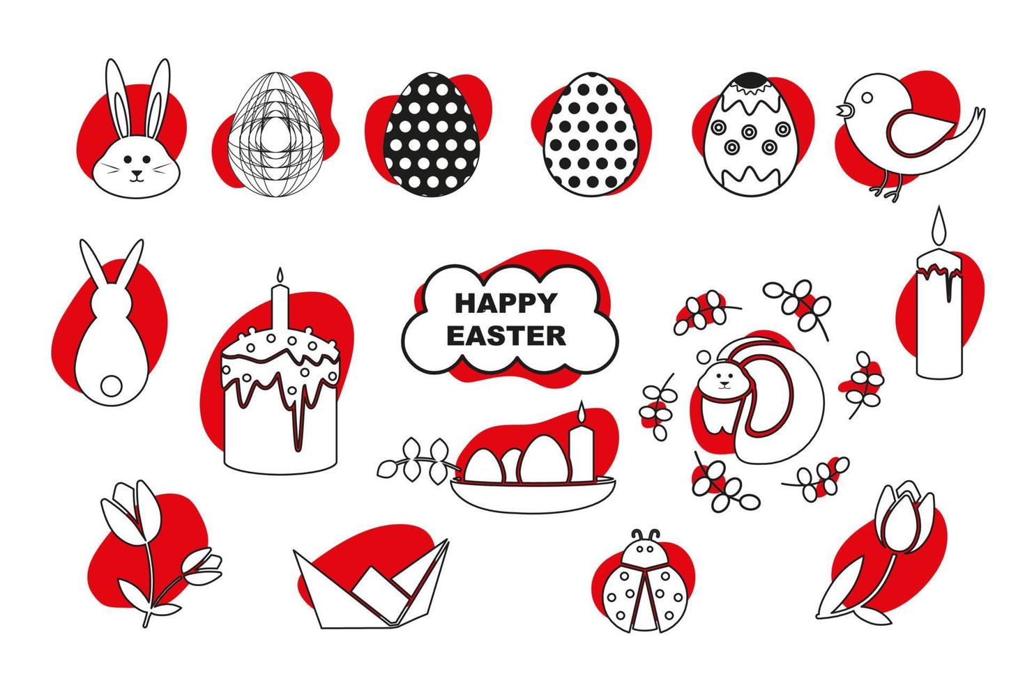 Felices Pascuas. establecer iconos de Pascua boho. ilustración de símbolo de silueta de postal vector