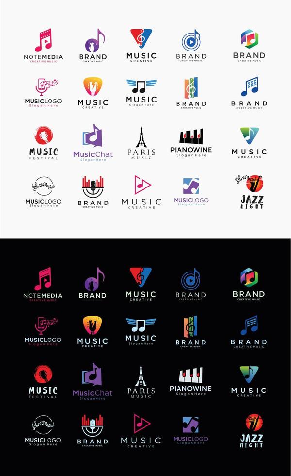 Set of logos sound and music Collection of Guitar and Note For Studio template Vector Stock