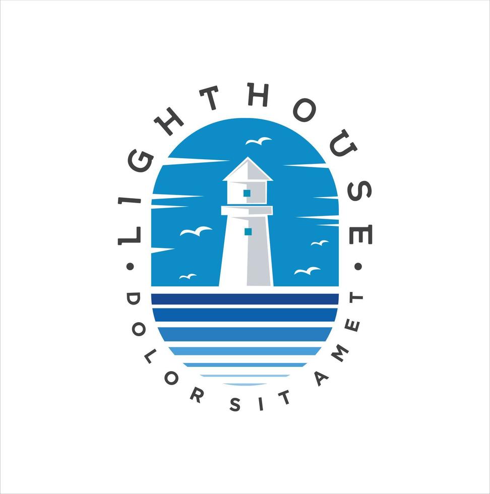 Lighthouse and ocean waves logo design template vector