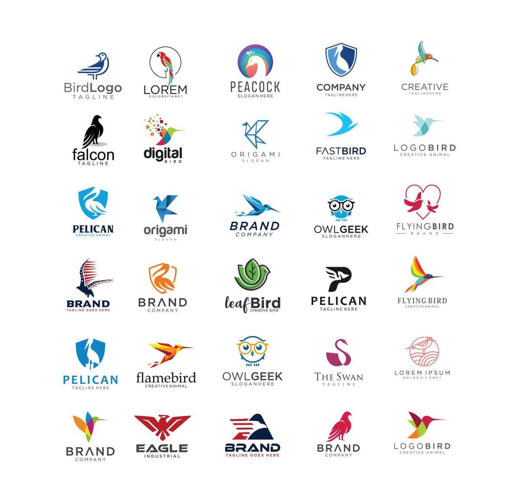 Big Set of bird logo template creative abstract collection vector