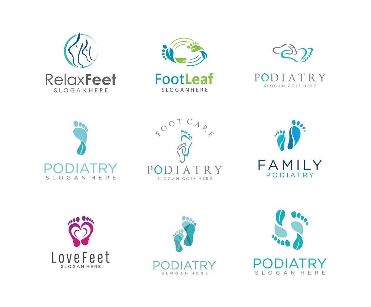 colección de plantillas de diseño de conjunto de logotipos para el cuidado de los pies y la podología vector