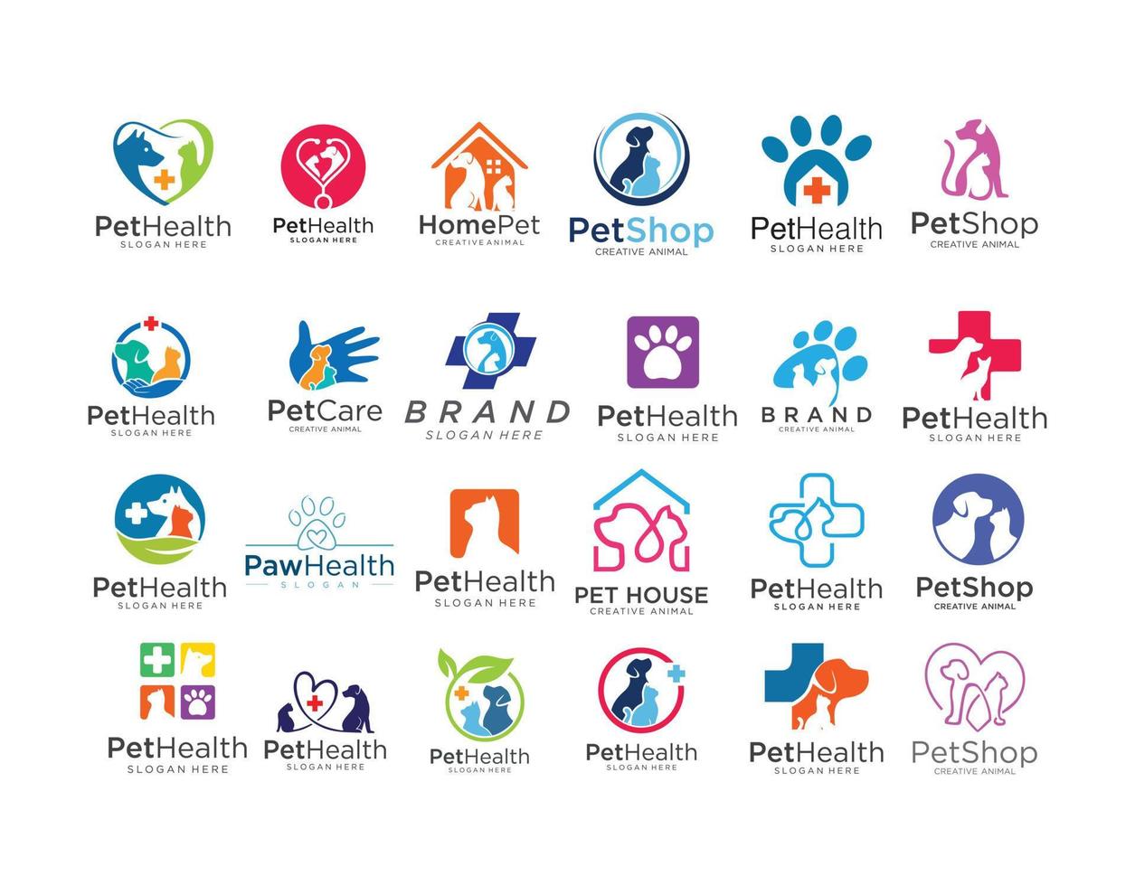 conjunto de plantilla de logotipo de cuidado de mascotas de vector veterinario