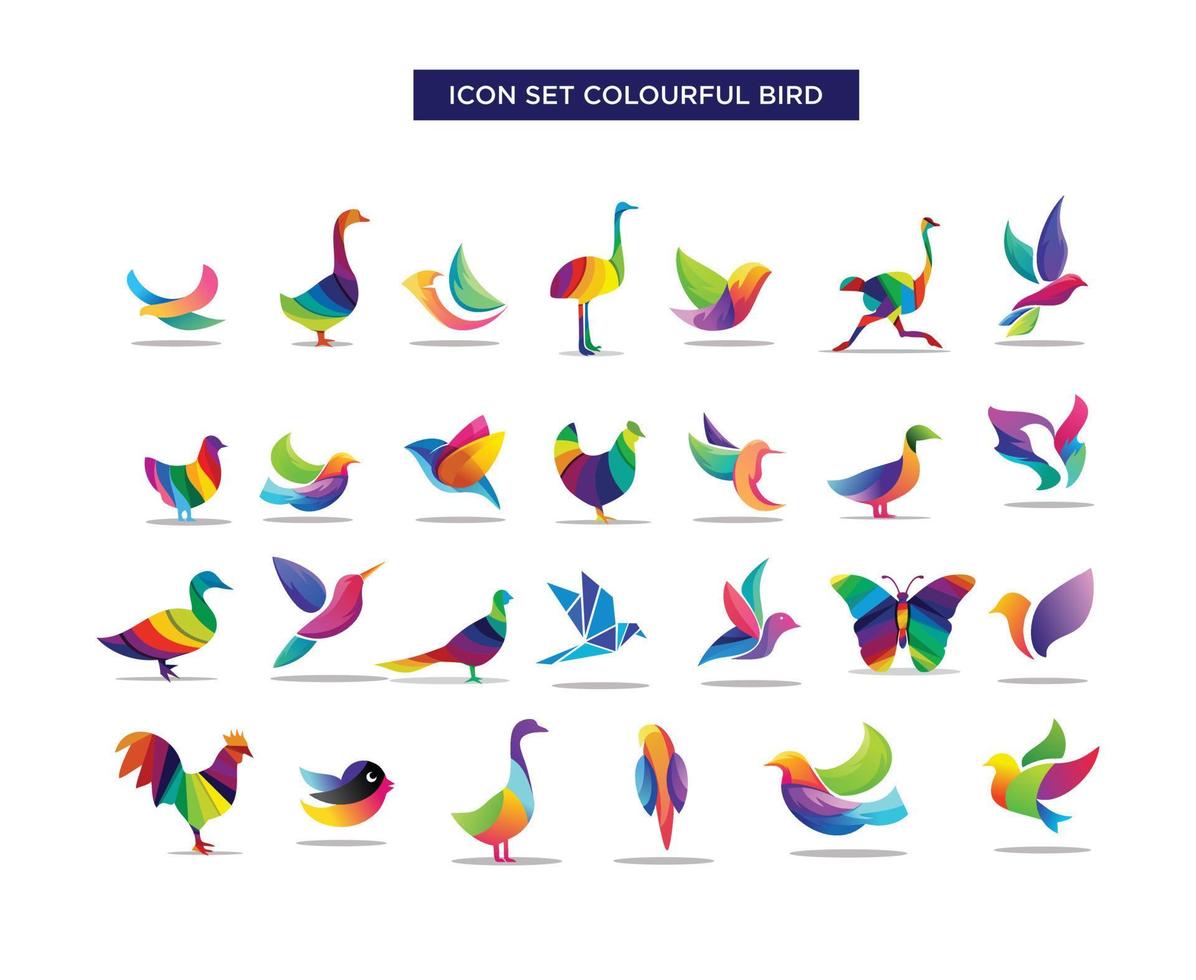 Set Of Flying Bird Logo Abstract Geometric Colorful Vector Stock