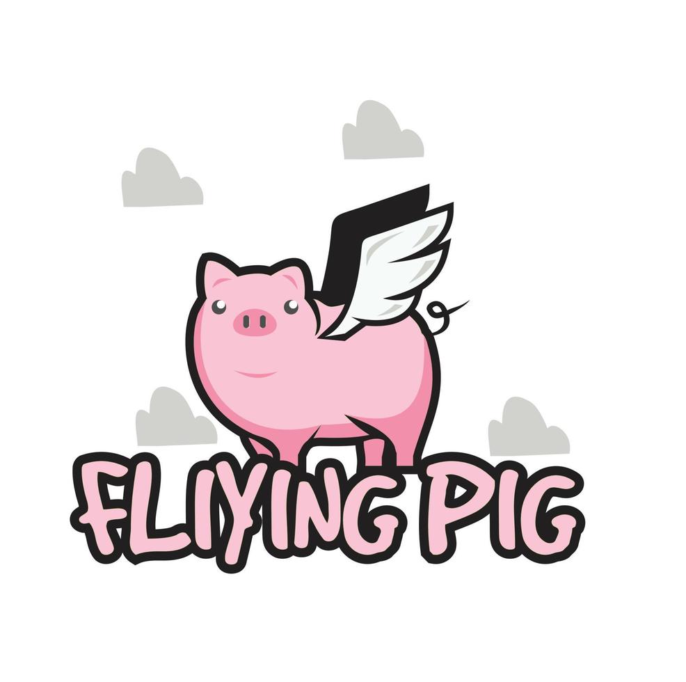 Vector logo illustration flying pig simple mascot style