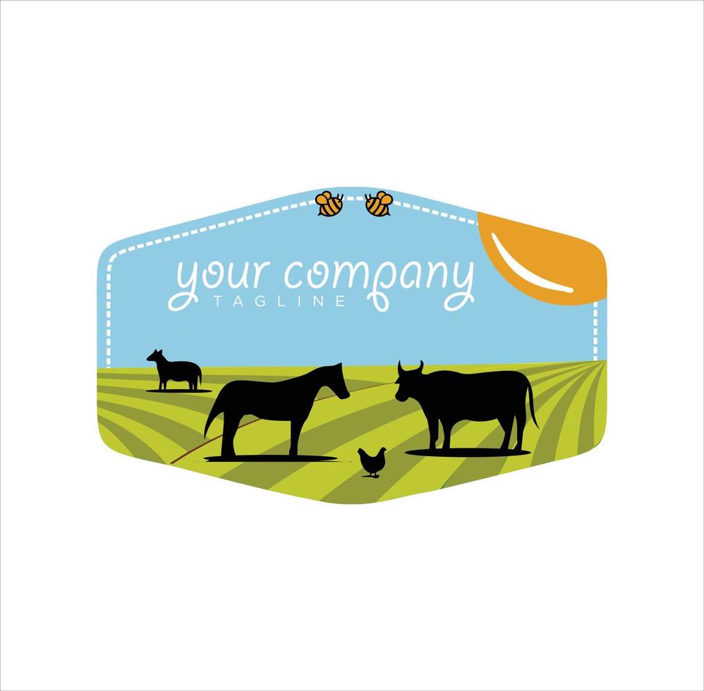 animal granja logo campo diseño emblema insignia plantilla agricultura vector