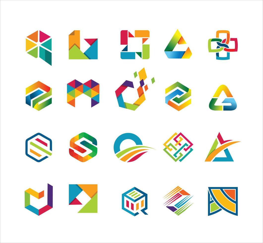 Set Of Abstract Geometric design square circle hexagon and triangle Collection Sign Symbol Icon Vector Illustration