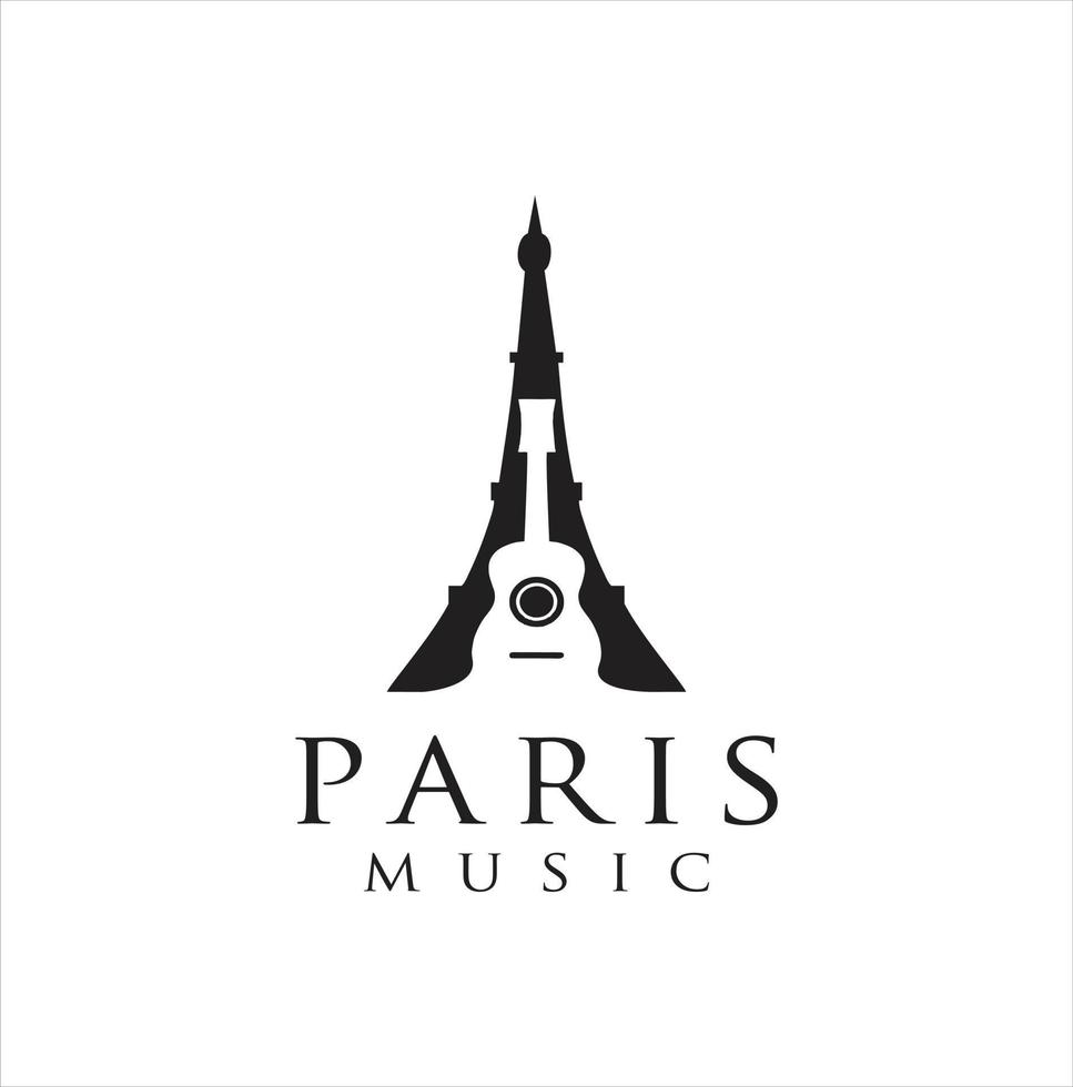 Ilustración de stock de diseño de logotipo de guitarra eiffeltower para música de París vector