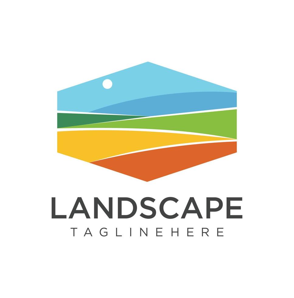 Sunset Landscape Lawn Logo gardening nature Illustration on the Field Vector