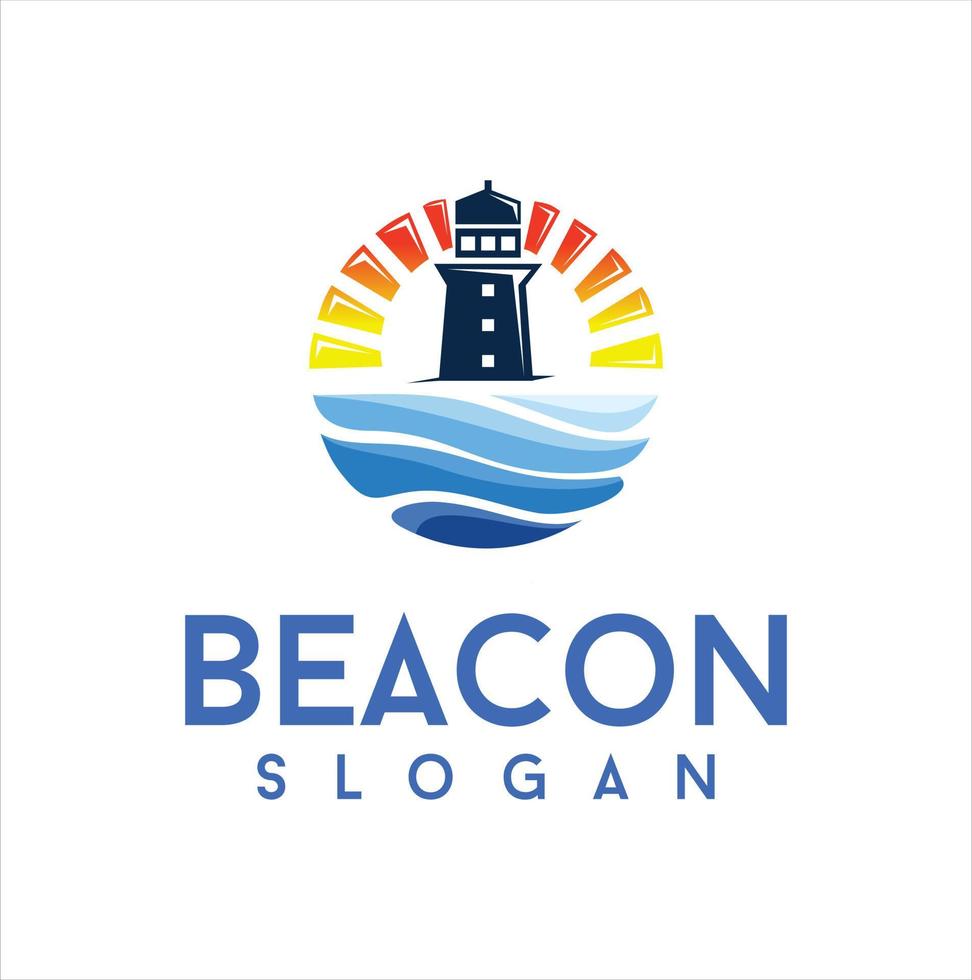 Lighthouse logo design template with sea water elements vector