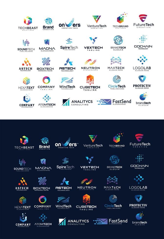 Big Set of modern tech logo digital technology design template Illustration vector