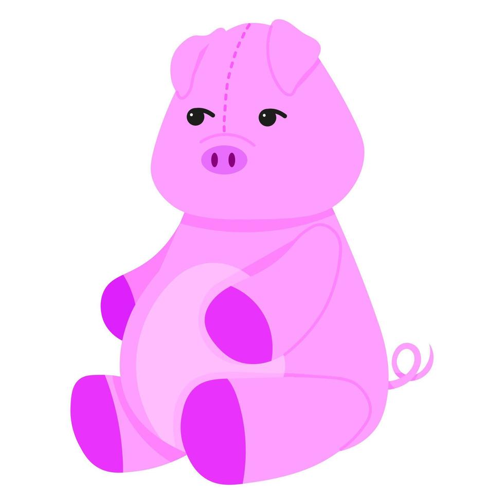 Cute stuffed pig. Vector illustration in a flat style. Plush toy pig