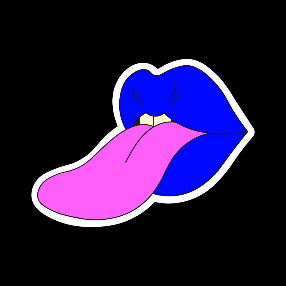 Psychedelic blue lips with a protruding tongue. vector