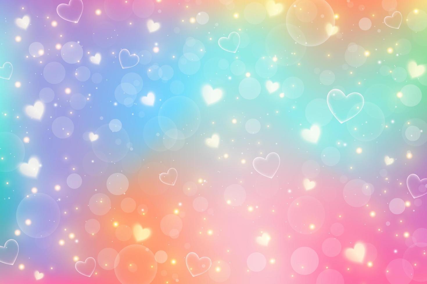 Fondo abstracto de unicornio de estrellas de fantasía con estrellas y corazones. cielo de arco iris púrpura con brillo. papel tapiz de caramelo de color pastel. ilustración mágica vectorial. vector