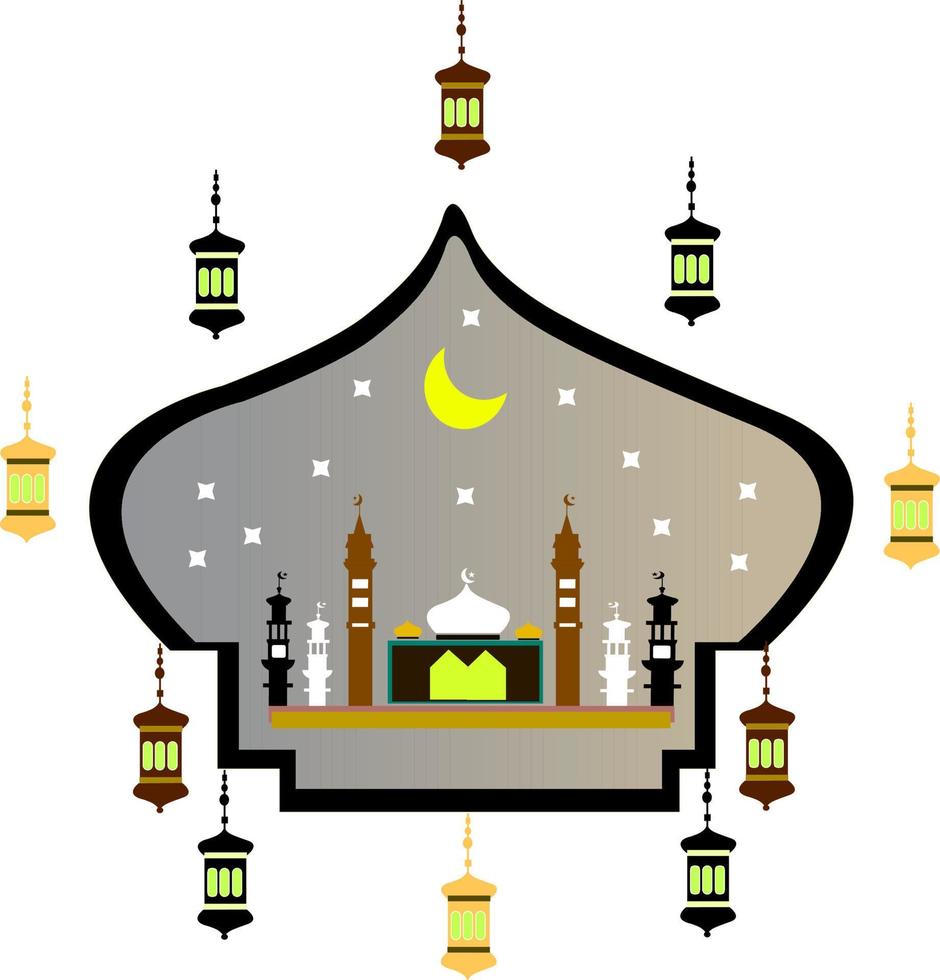 Eid al-Adha ornaments with mosques and lanterns..For id al adha or Eid Qurban, Eid ul fitr holiday background. Paper cut with islam mosque and lantern, crescent. vector