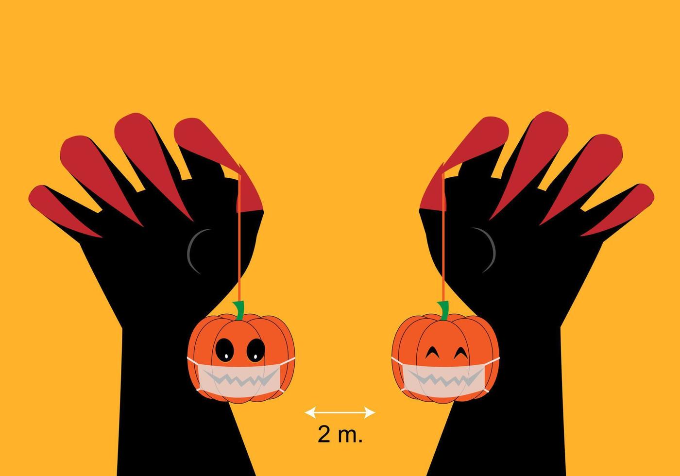 conceptos de la nueva normalidad de halloween. ilustración vectorial de calabazas y distanciamiento social vector