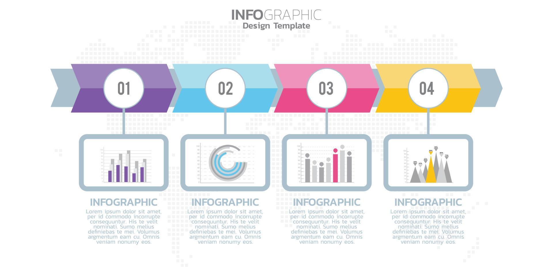 elementos infográficos de 4 pasos para contenido, diagrama, diagrama de flujo, pasos, partes, línea de tiempo, flujo de trabajo, gráfico. vector