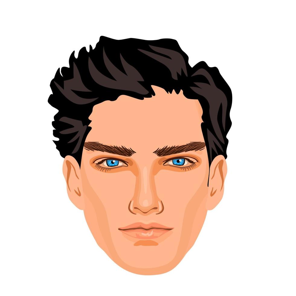 retrato de hombre guapo aislado sobre fondo blanco. rostro masculino, ojos detallados, labios, nariz. primer plano de la cabeza del hombre. vector