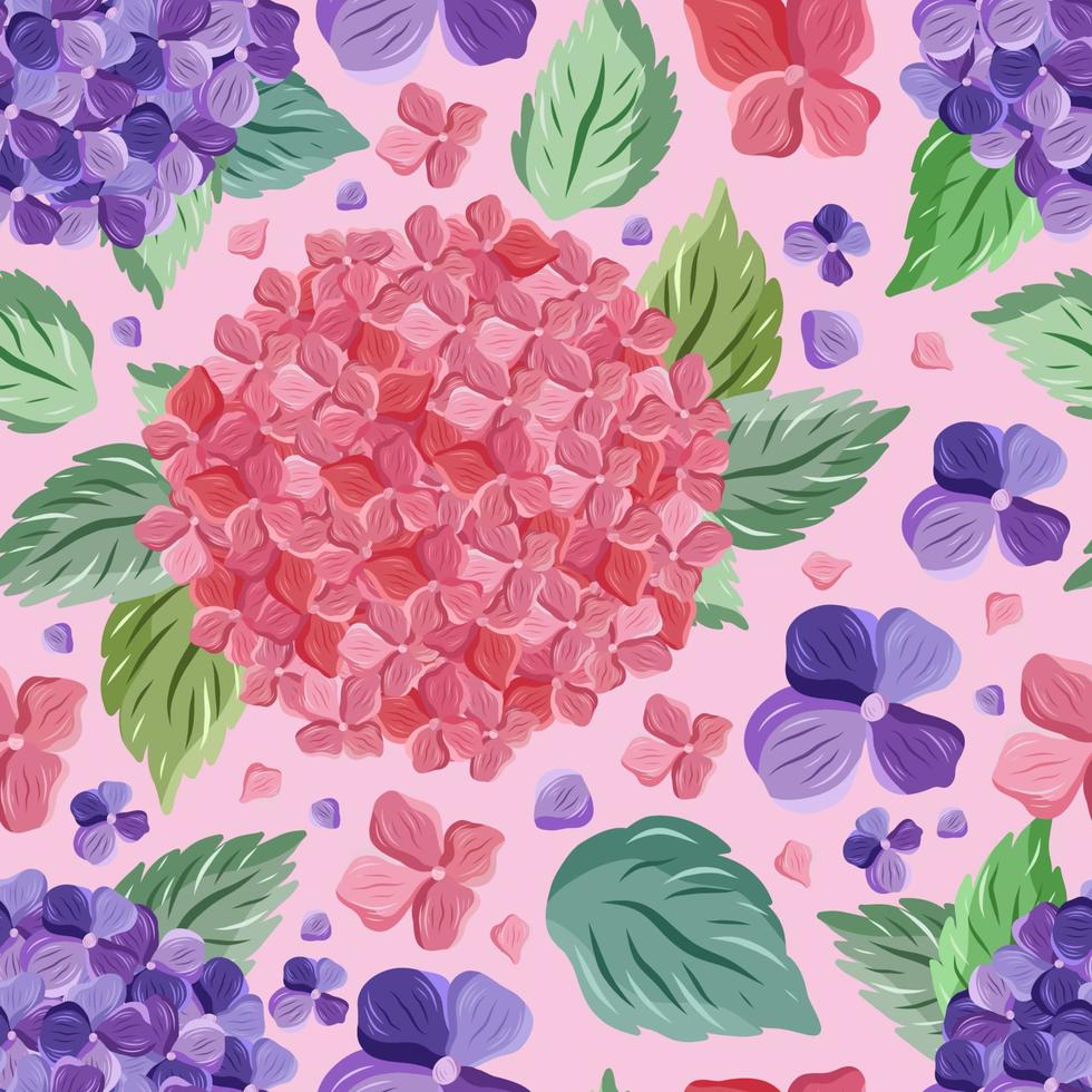 Hydrangeas Flower Colorful Hand Drawn Seamless Pattern vector