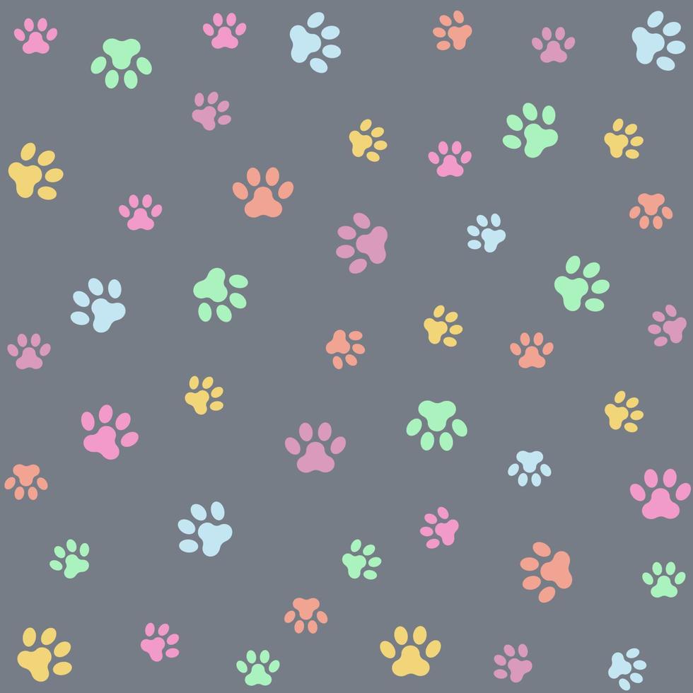 Huellas de gato o perro vector patrón sin fisuras. fondo de pata de gato pastel.