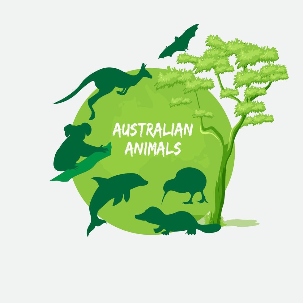 siluetas verdes de animales australianos ilustración vectorial vector