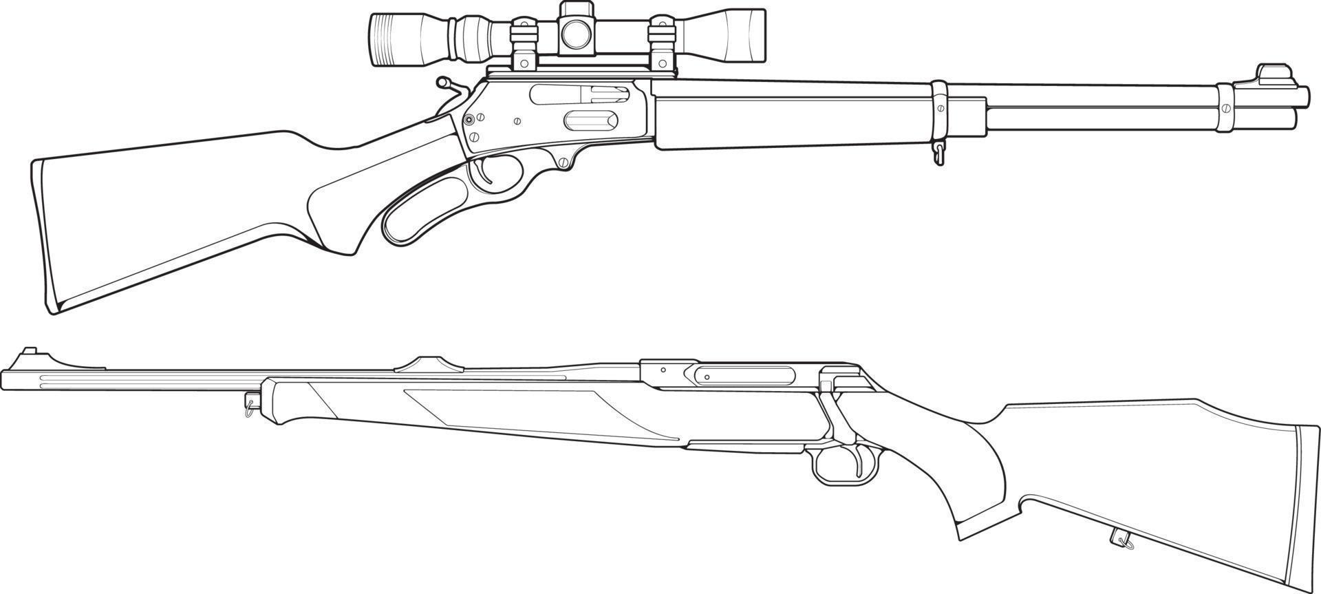 Set of firearms line art style, Shooting gun, Weapon illustration, Vector Line, Gun illustration, Modern Gun, Military concept, Pistol line art for training