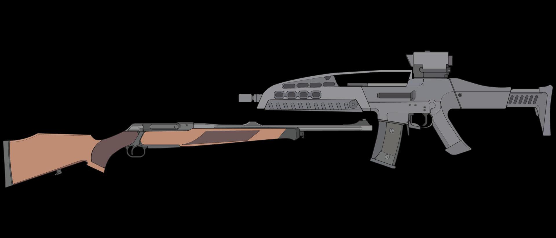 Set of firearms vector style, Shooting gun, Weapon illustration, Vector Line, Gun illustration, Modern Gun, Military concept, Pistol for training