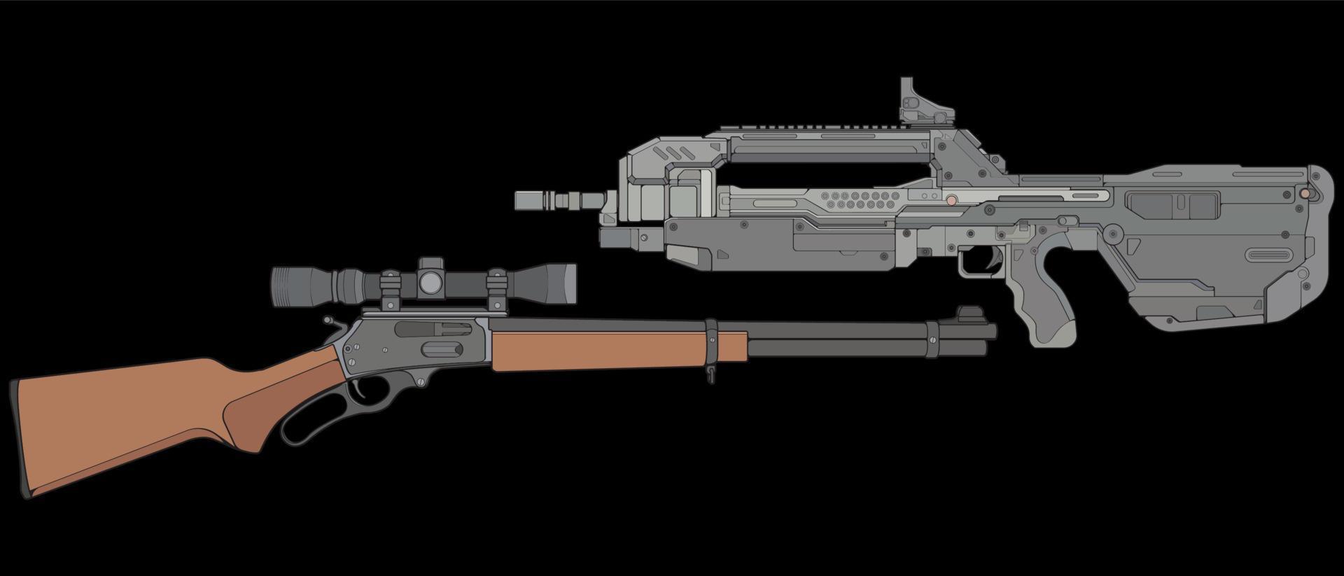 conjunto de armas de fuego de estilo vectorial, arma de fuego, ilustración de arma, línea vectorial, ilustración de arma, arma moderna, concepto militar, pistola para entrenamiento vector
