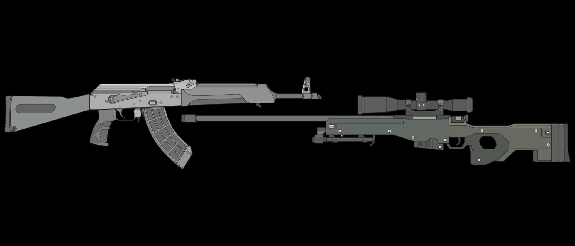 Set of firearms vector style, Shooting gun, Weapon illustration, Vector Line, Gun illustration, Modern Gun, Military concept, Pistol for training