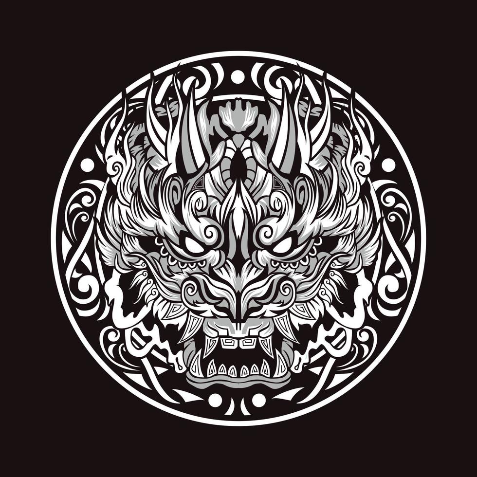 Demon Mask Grey Tattoo vector