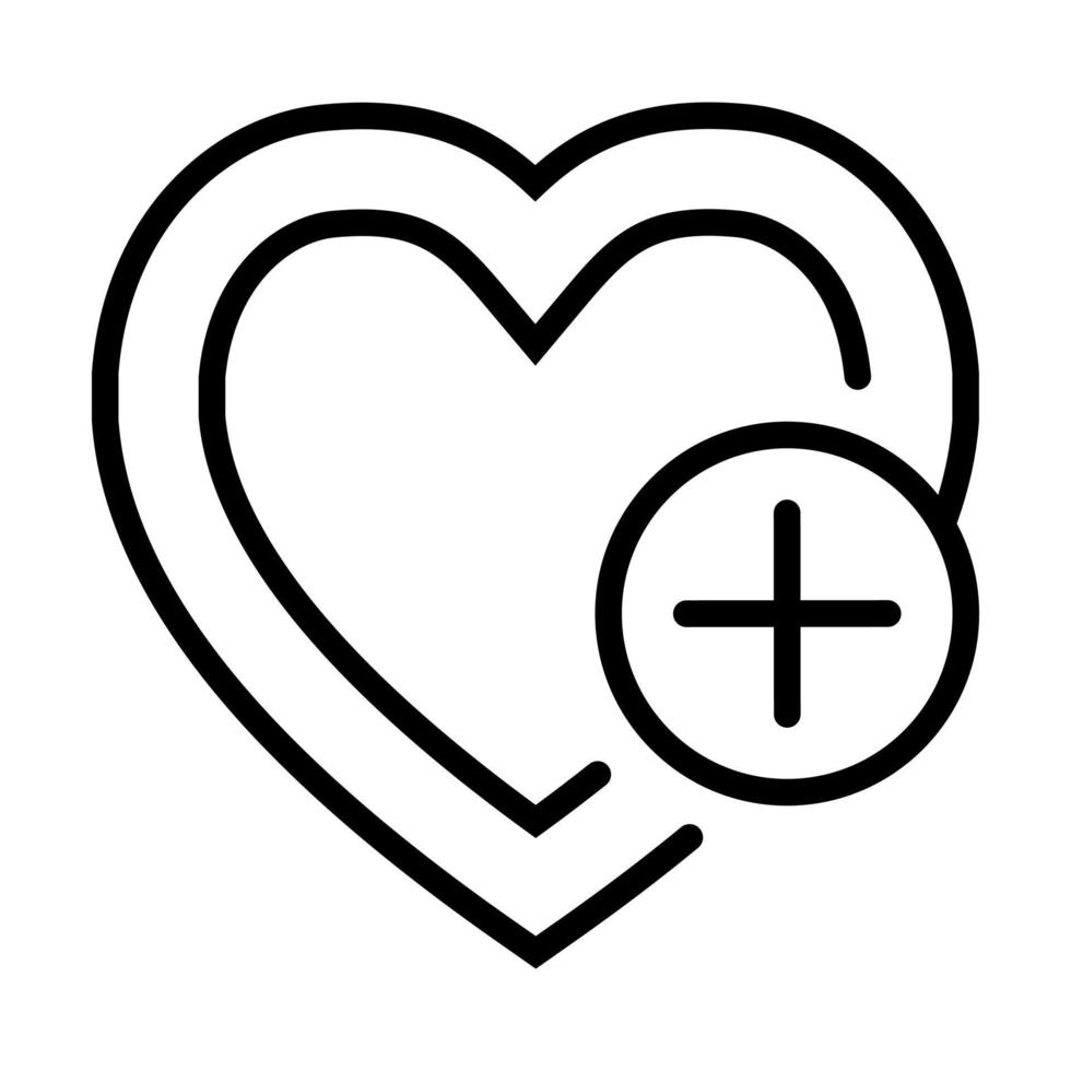 icono de vector de arte de línea en forma de corazón con signo más o símbolos favoritos para sitios web de aplicaciones