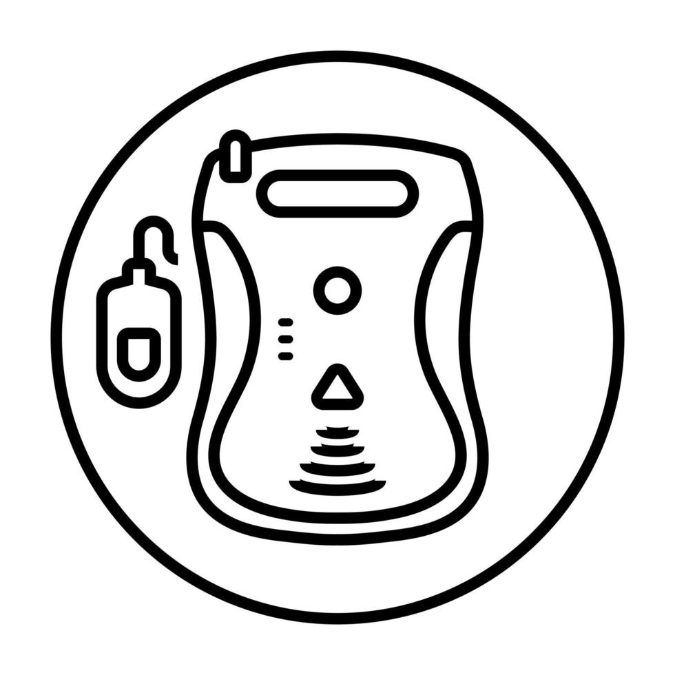 Circled automated external defibrillator devices line art icon for apps or websites vector