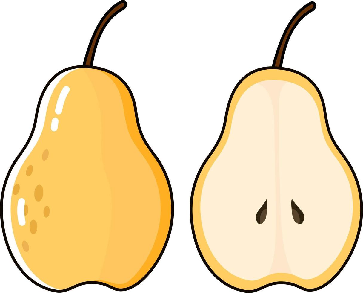 vector graphic illustration, pear fruit doodle style, cartoon style, slice pear