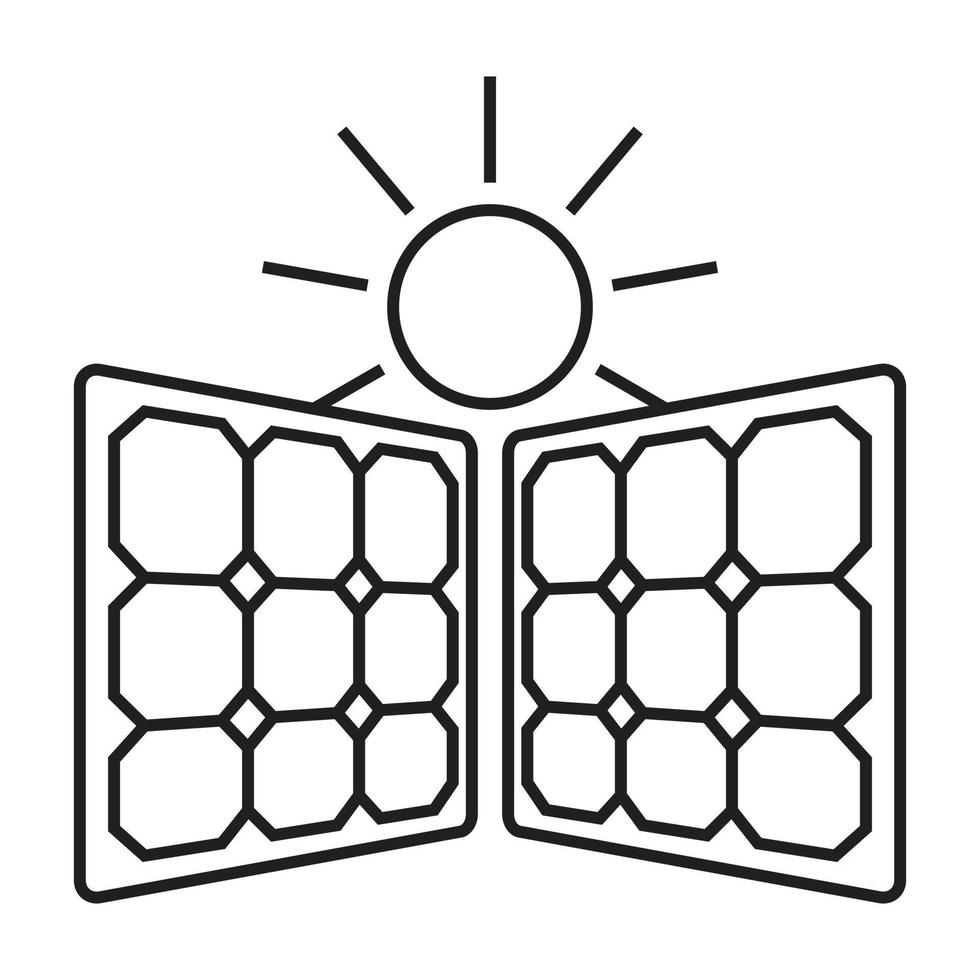 Line art vector icon a two solar panel with sun for apps or websites