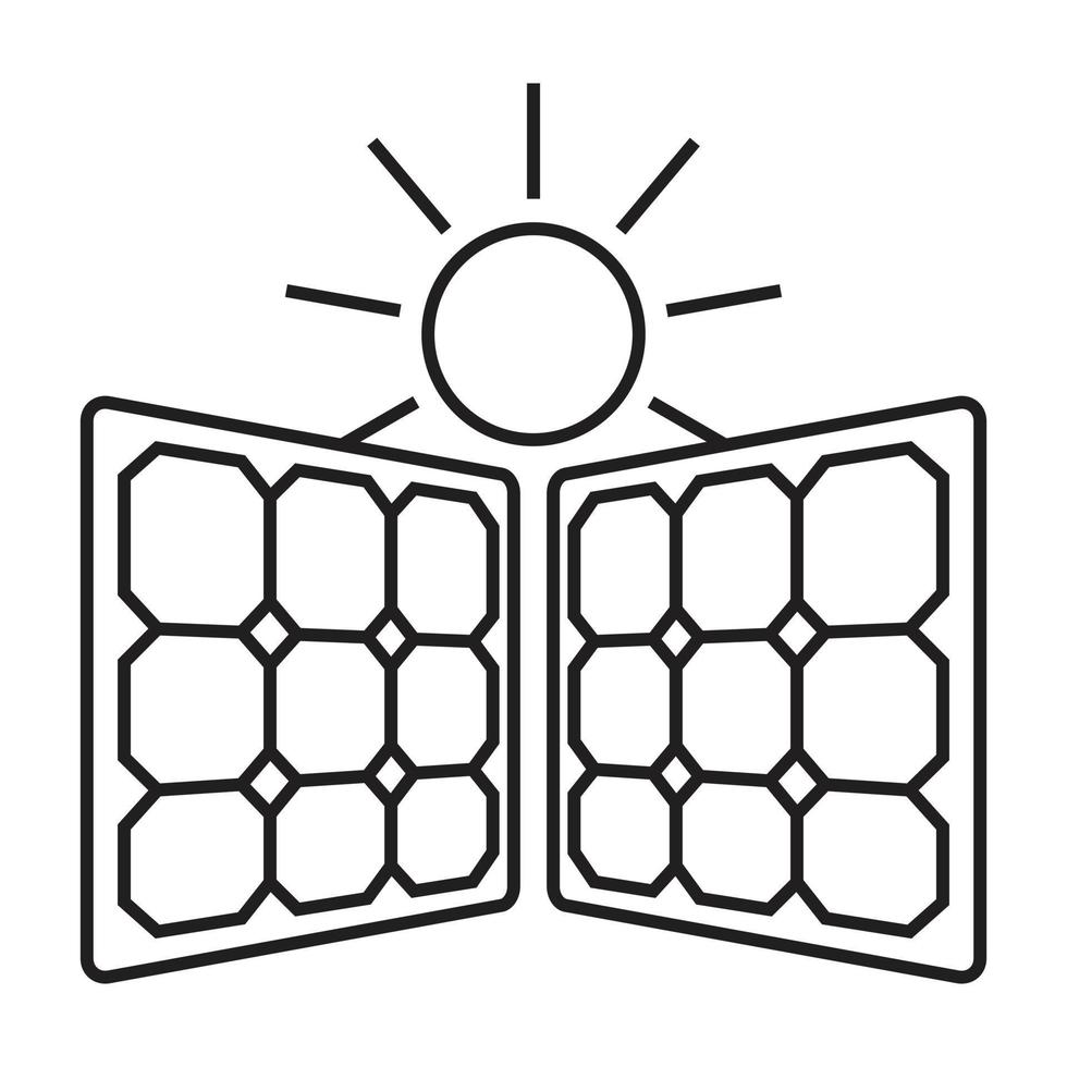 Line art vector icon a two solar panel with sun for apps or websites