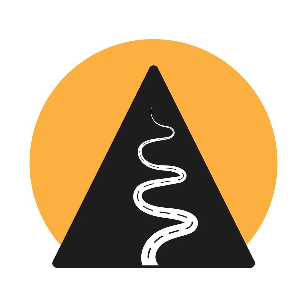 icono de vector plano una montaña alta y una ruta de senderismo con sol para aplicaciones y sitio web