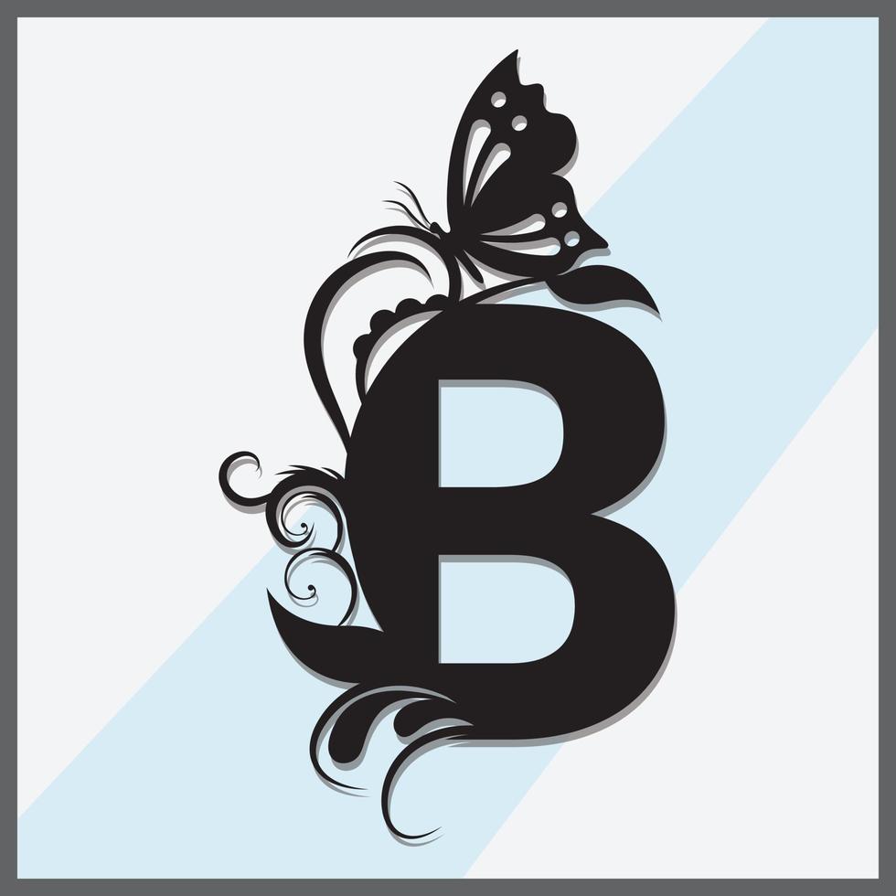 Beautiful Black flower capital alphabet letters. vector