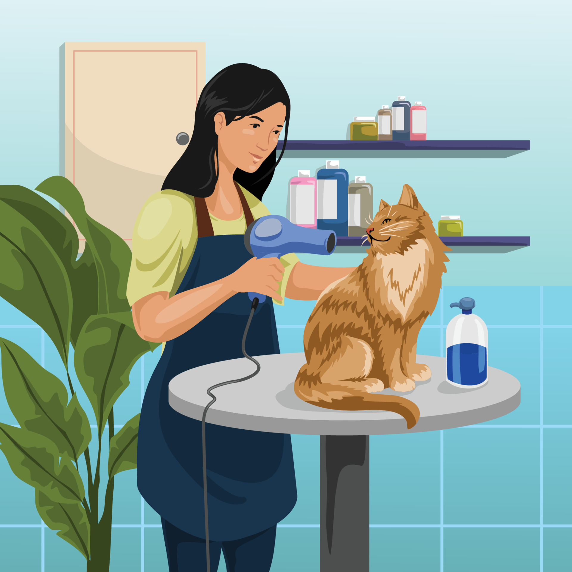 Cat Grooming Time 9733525 Vector Art at Vecteezy