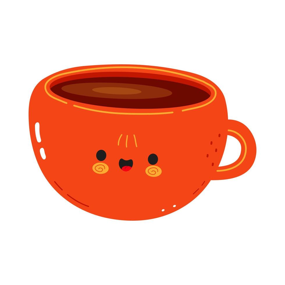 Linda taza divertida de personaje de café. icono de ilustración de personaje kawaii de dibujos animados dibujados a mano vectorial. aislado sobre fondo blanco. concepto de personaje de taza de café vector