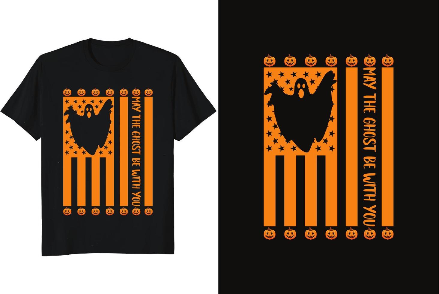May the ghost be with you Halloween vector illustration t-shirt design with pumpkin ghost USA flag