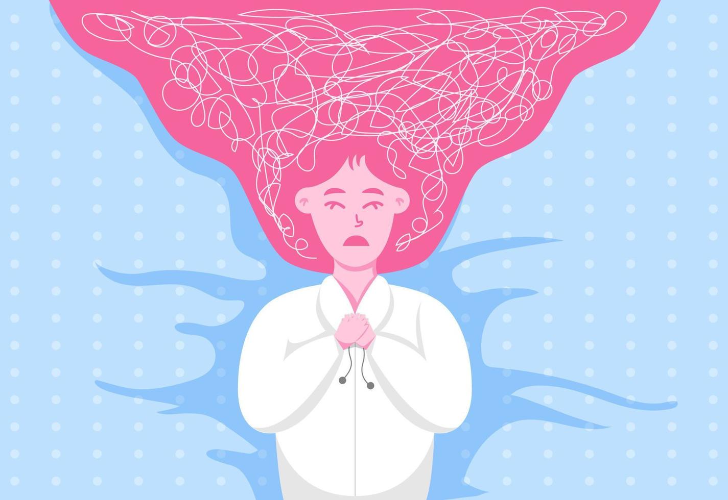 Overthinking Girl Laying On A Bed Conceptual Flat Illustration vector