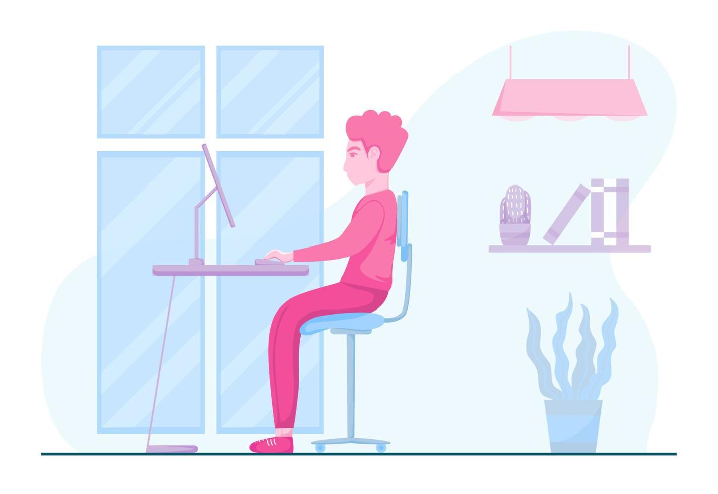 Instruction of A Correct Sitting Position During Office Work Flat Illustration vector