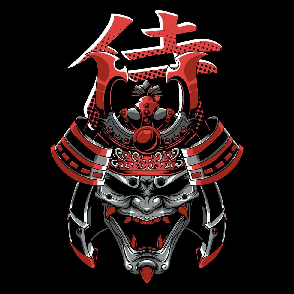 Japanese samurai oni mask illustration design vector