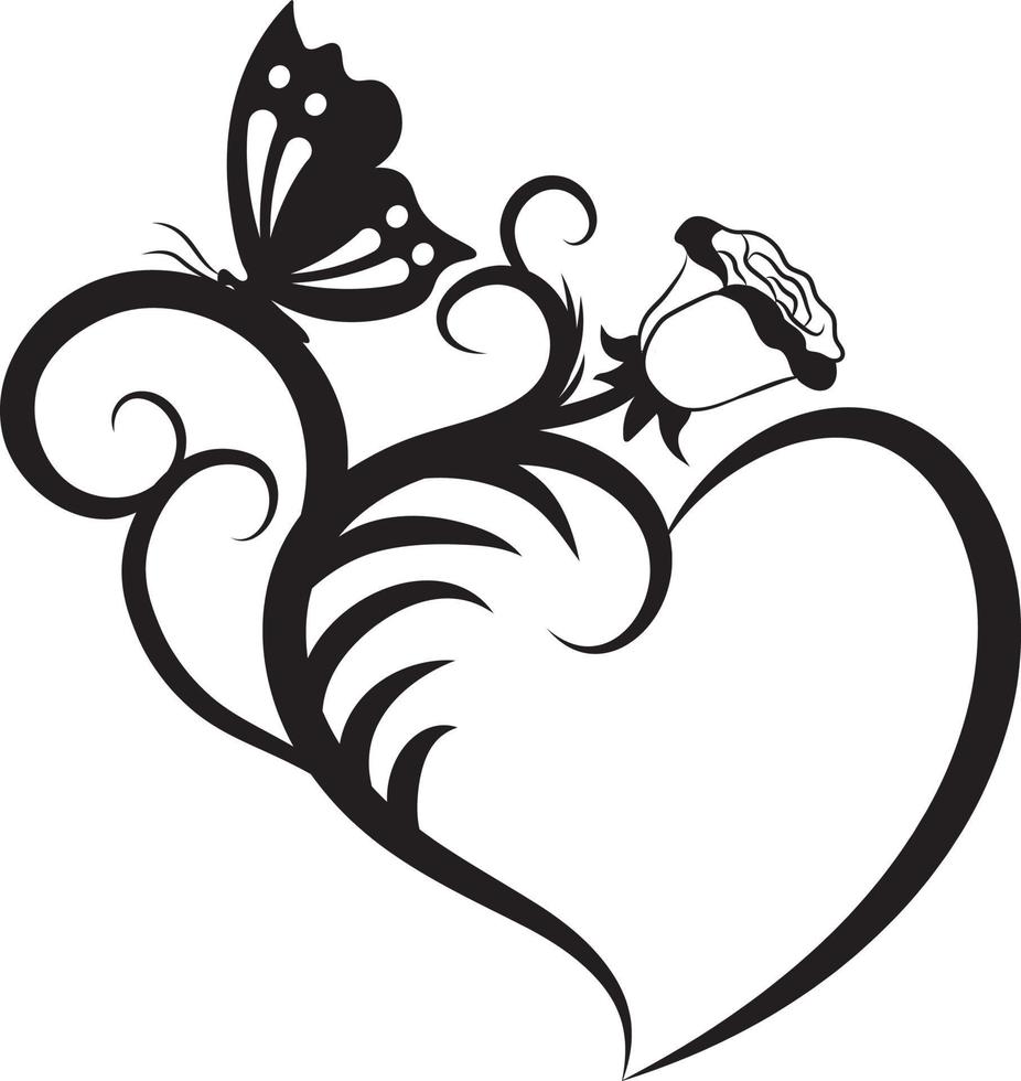 Retro floral heart Butterfly doodle elements. vector