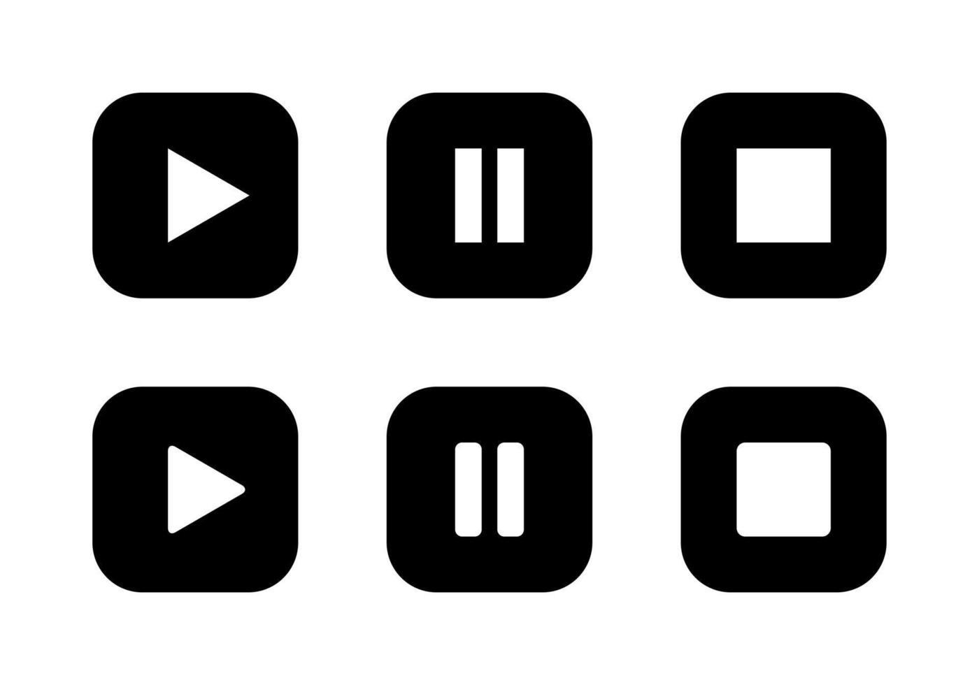 Play, pause, and stop icon vector isolated on square button