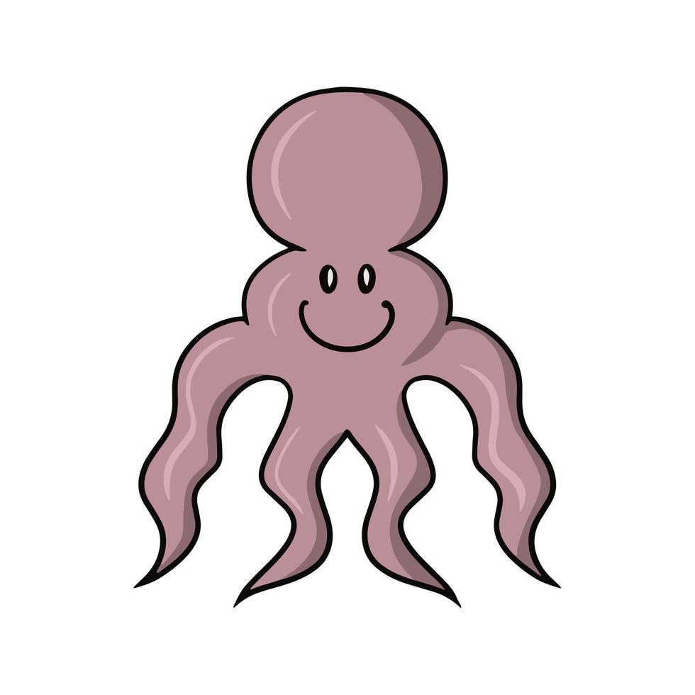 Sea life, cute pink octopus character, cartoon-style vector illustration on white background