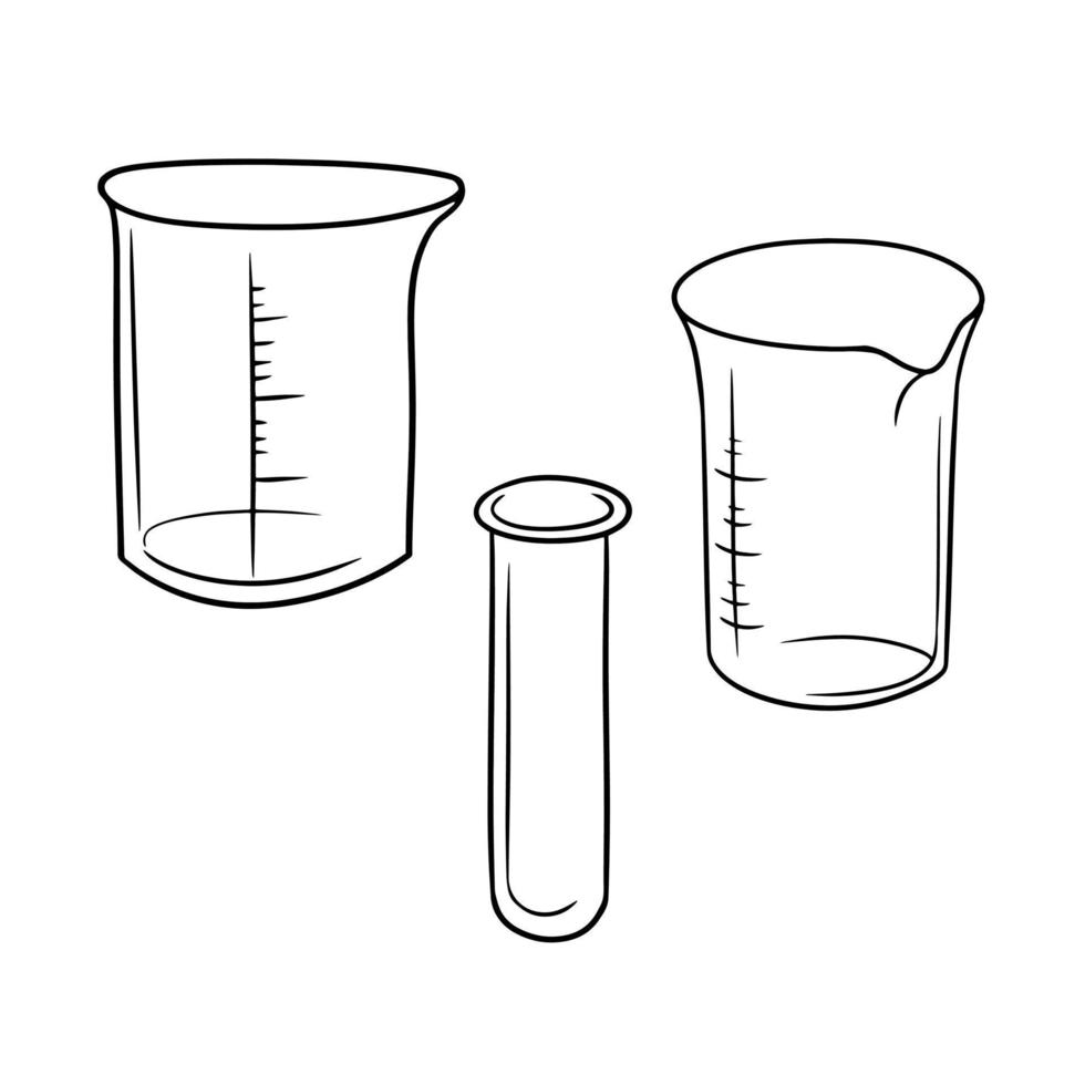 Monochrome Set of various glass measuring cups with divisions, vector illustration in cartoon style on a white background
