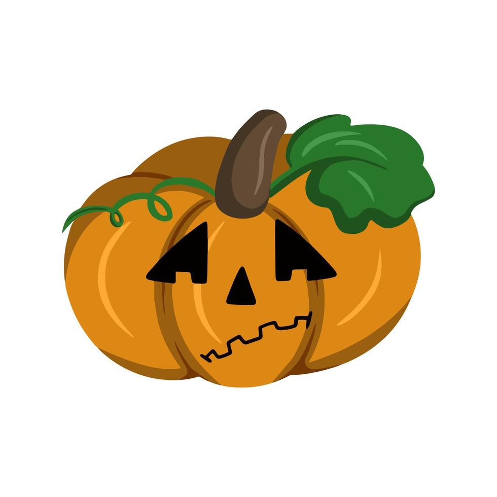 Sad cute Halloween pumpkin in cartoon, flat style, vector illustration isolated on white background