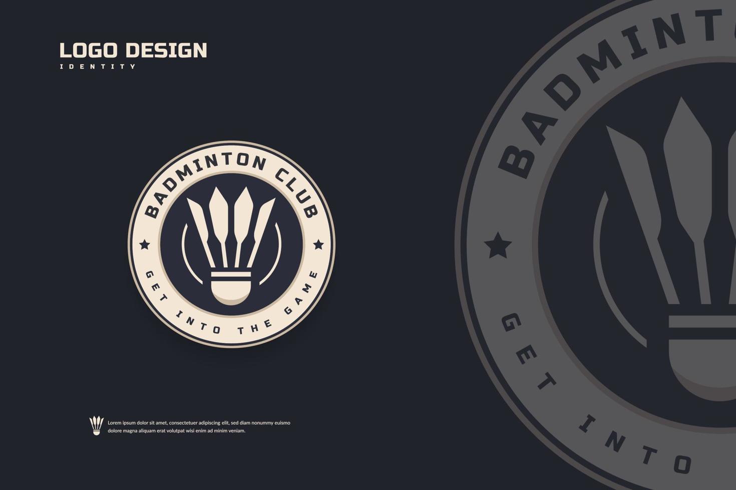 logotipo del club de bádminton, plantilla de emblemas del torneo de bádminton. identidad del equipo deportivo, ilustraciones de vectores de diseño de distintivos abstractos