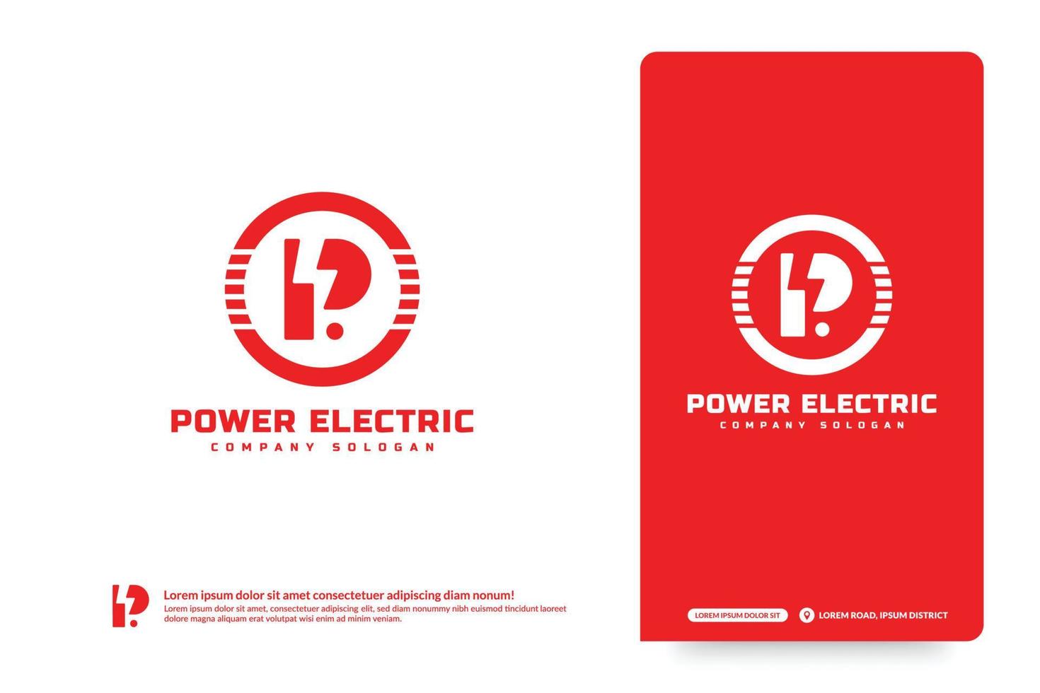 Initial letter P logo with Thunder bolt inside. Power logo typeface Negative space design, Electric energy brand identity vector